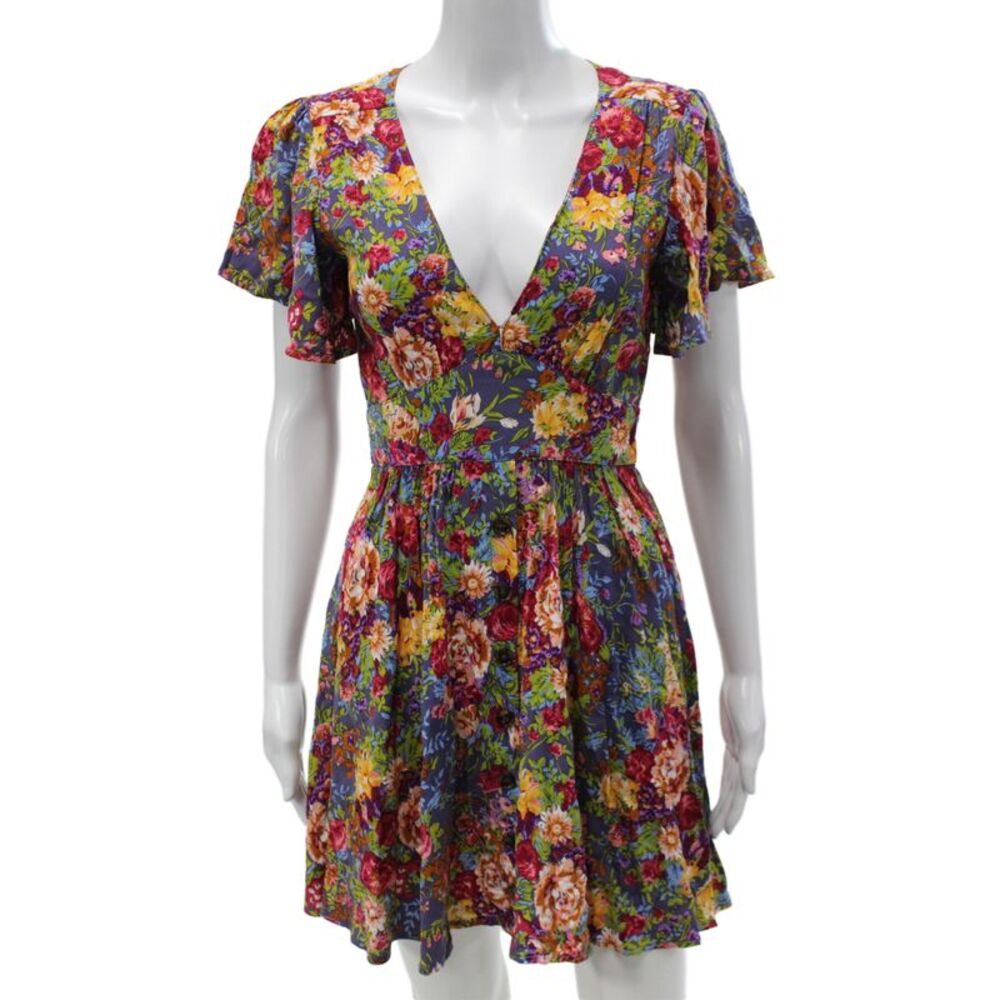 Auguste Women Mini V-Neck Dress Floral Multicolor Short Sleeve Size 2